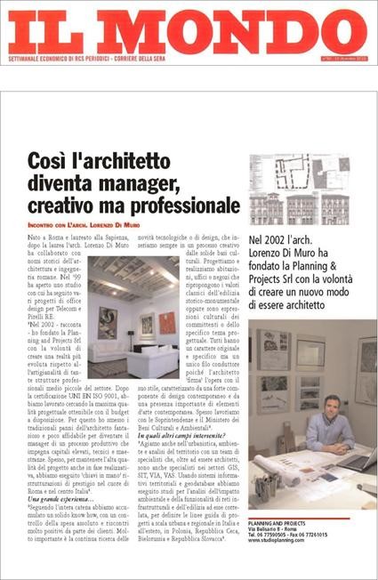 Weekly magazine "IL MONDO" - dec 2010 - STUDIOPLANNING